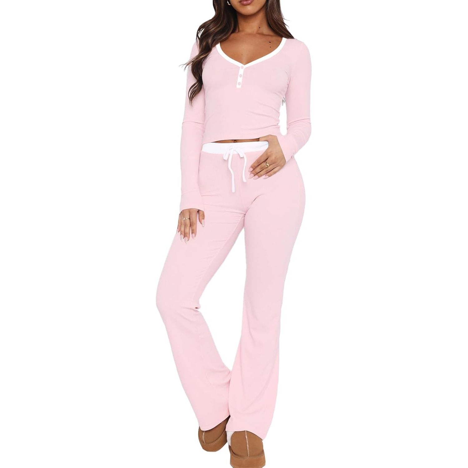 Wholesale Womens Pajama Set Long Sleeve Sexy Cotton Pajamas Button Down Knitted Lounge Wear Sleepwear Sexy Ladies Loungewear