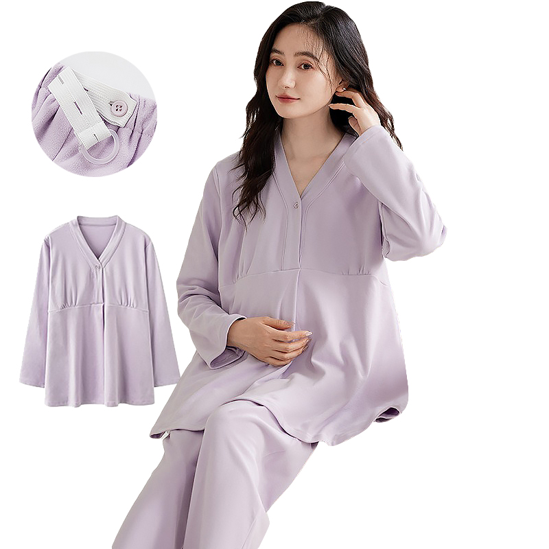 Wholesale Maternity Clothing, Long Sleeved Pajamas, Breastfeeding Solid Color, Adjustable Waistband, Wearable Outdoor Home Suit