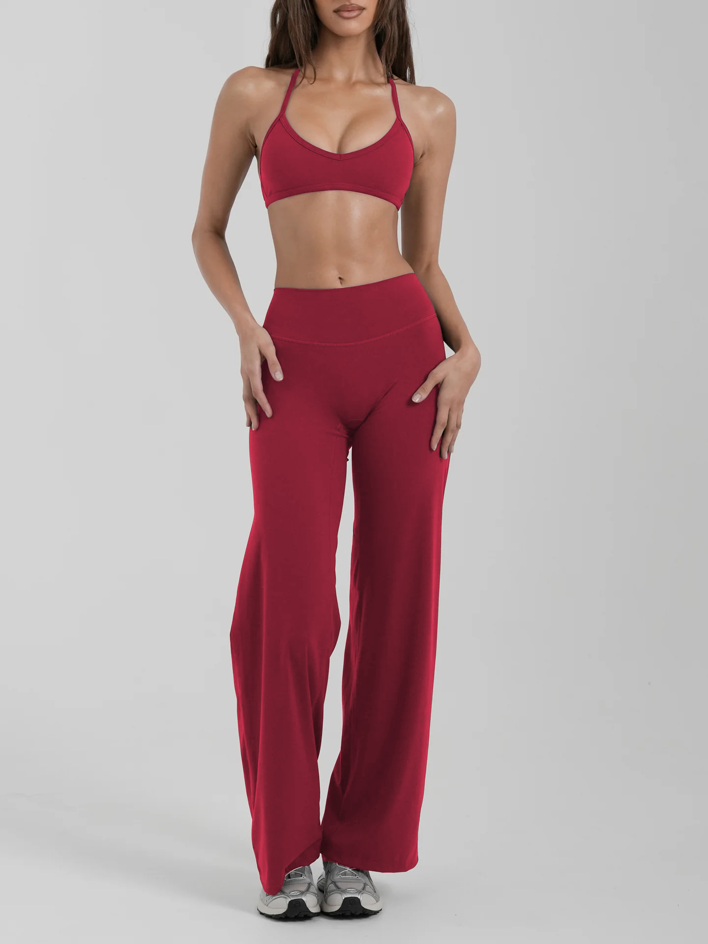 Loungewear Women Sets Custom logo Gym Wear Activewear Clothing Wholesale Two Piece Yoga Bra Top and Wide Leg Leggings Set