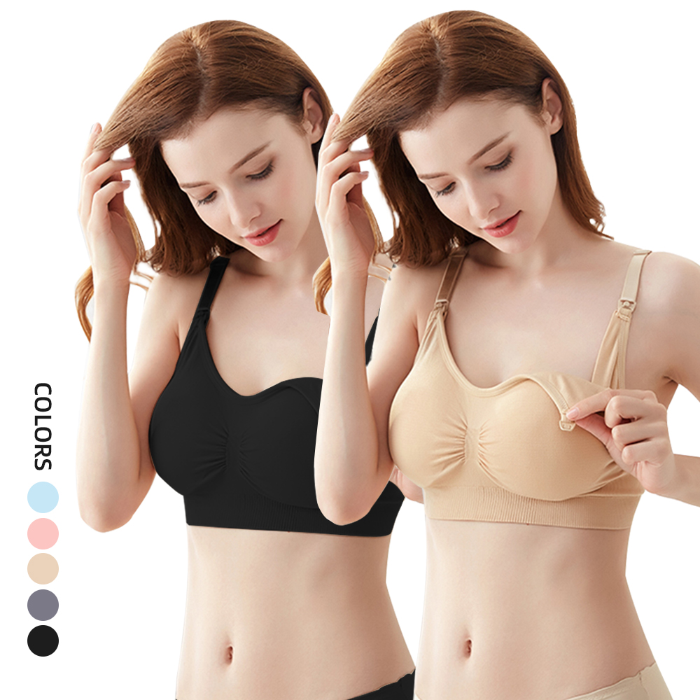 S-SHAPER Women's Seamless Wirefree Nursing Bralette Adjustable Breastfeeding Underwear Knitted Push-Up Breathable Maternity Bra