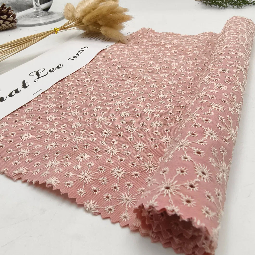 50%Cotton 50%Polyester Denim Tweed with Eyelet Embroidery Lace Perforated Fabric for Skirt Dress Apparel for Kids Girl Women Garment Fabric