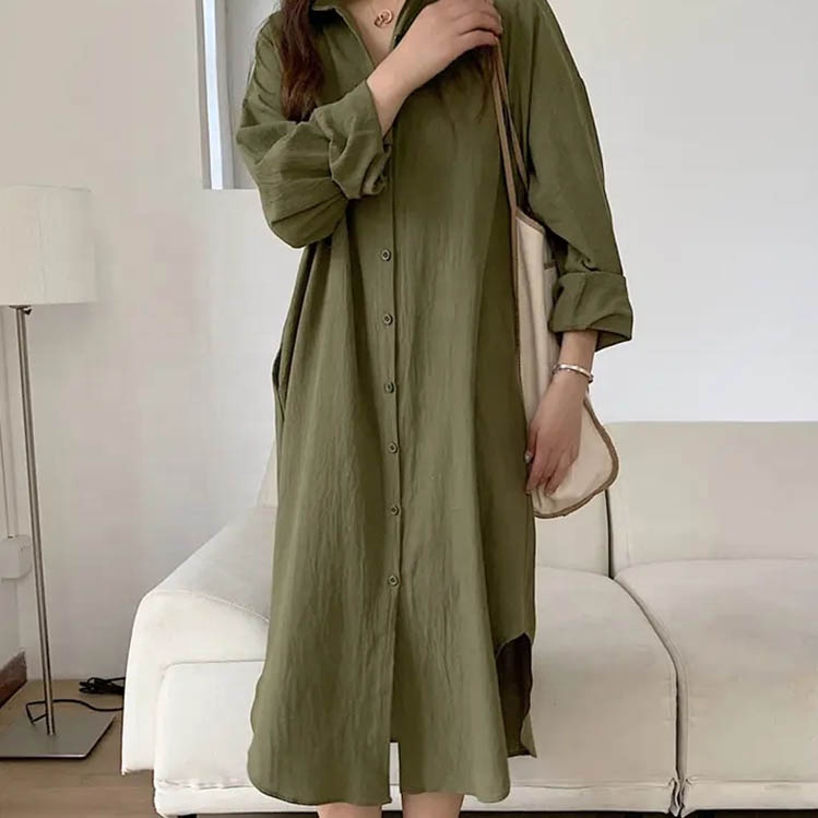 Hot Selling Women Clothing Long Linen Cotton Shirt Casual Dresses for Women