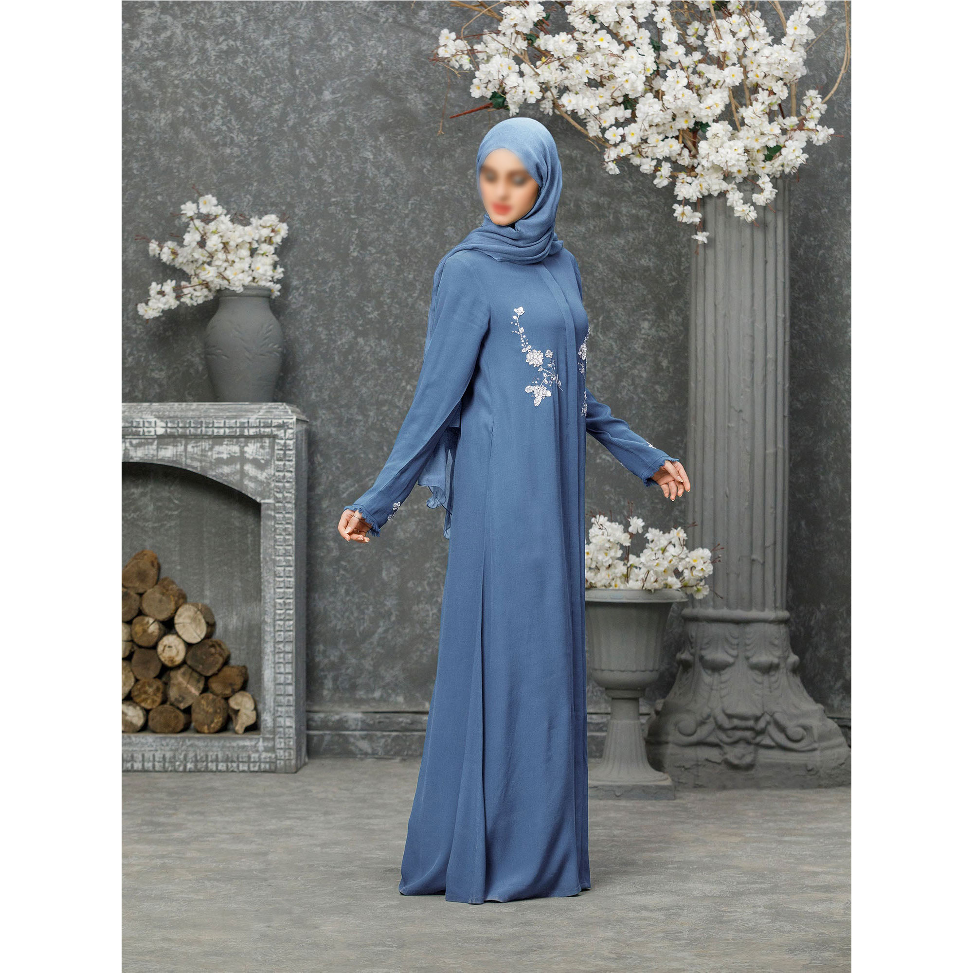 Wholesale Popular New Fashion Muslim Women's Long Sleeve Casual Knitting T-shirt Breathable Button Closure Pockets Embroidery