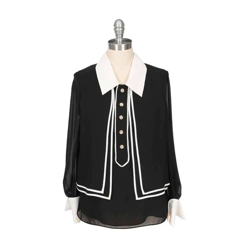 Black Jacket with an Outward Turned Collar and Fashionable Design for Women's Outerwear