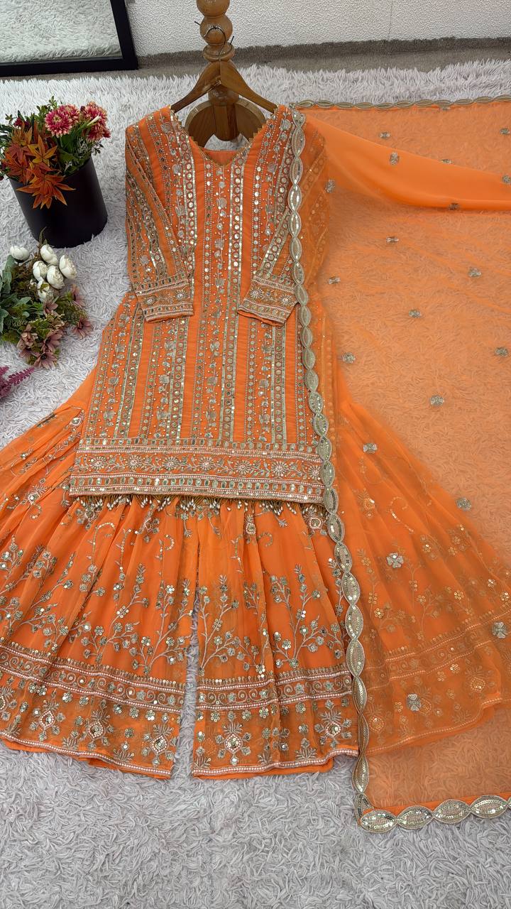 Women's Designer Modern Heavy Faux Georgette Fabric Indian Pakistani Ethnic Dress Salwar Kameez Modest Winter Summer Chinon Silk