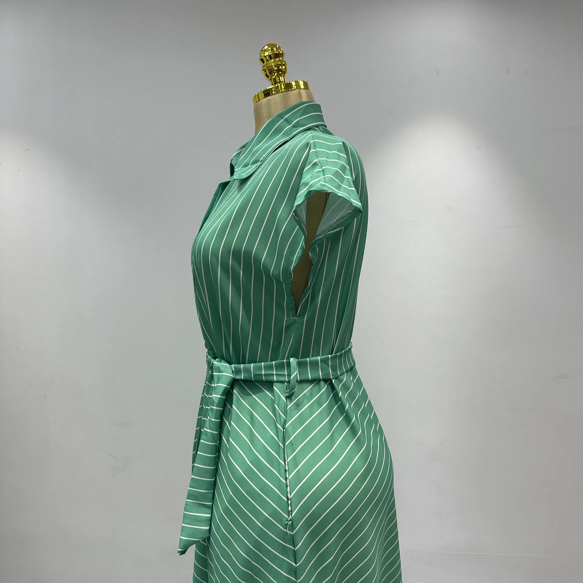 Muslim Fashion Women's Short-Sleeved Striped Loose and Breathable Women's African Plus-Size Dress