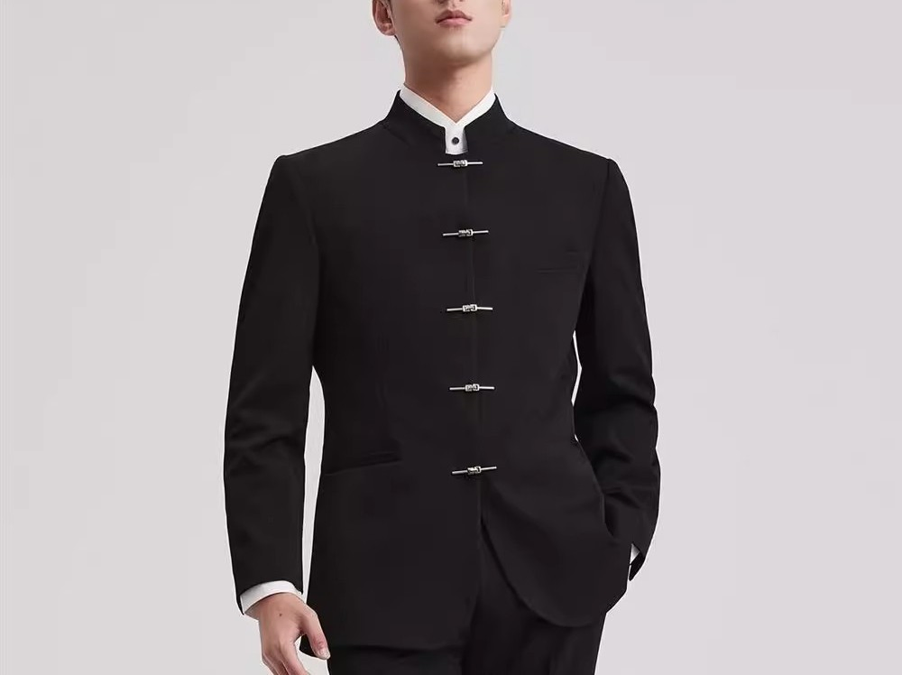 New Chinese Style Men Suits Groom Wedding Attire Mandarin Collar Tangzhuang Jacket Business Formal Suits