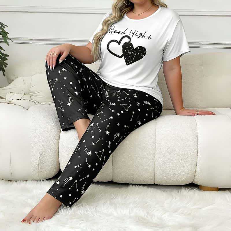 Custom Print Plus-size Women's Pajamas Set 5XL Soft Ladies Sleepwear Short Sleeves Long Pants Homewear Fat Women Nightwear Pyj