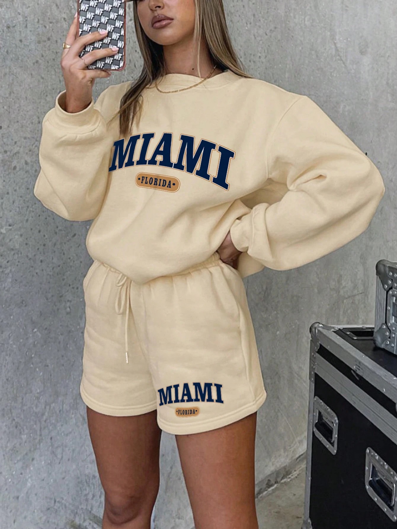 Low MOQ Customizable Letter Print Sweatshirt Short Set - OEM Service Women's Loose Fit Casual Loungewear for USA Market