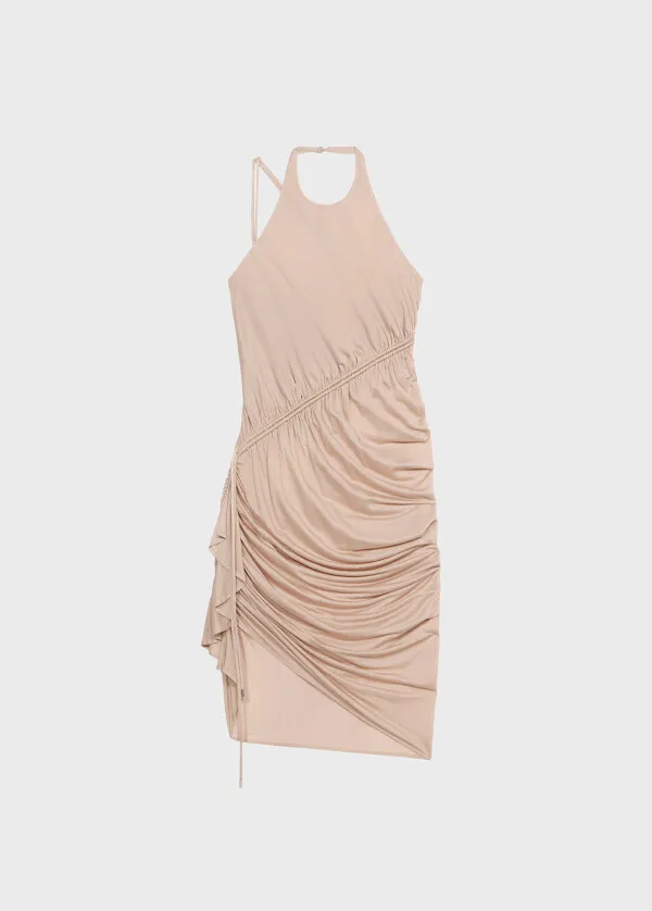 New Fashion Women Cowl-Neck Backless Maxi Dress Slit Silk Chiffon Dress Party Dresses Sexy Elegant Silk Dress