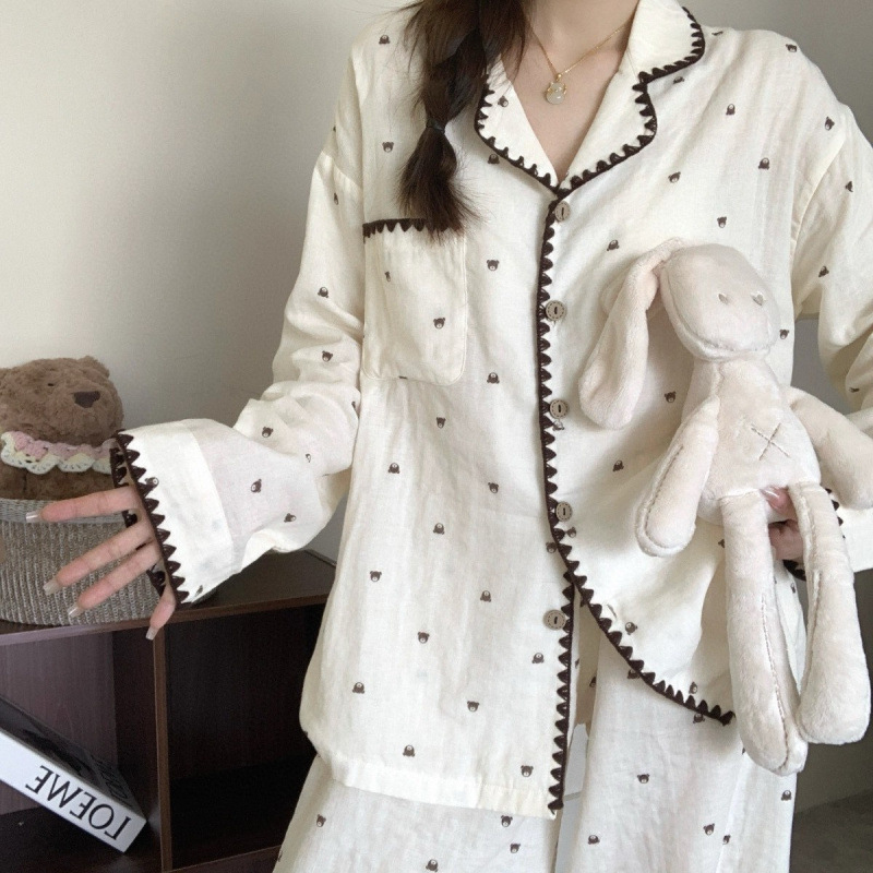 Sweet and Cozy Loungewear Design Spandex Cotton Women's Sleepwear Long Sleeve Pajamas Sets