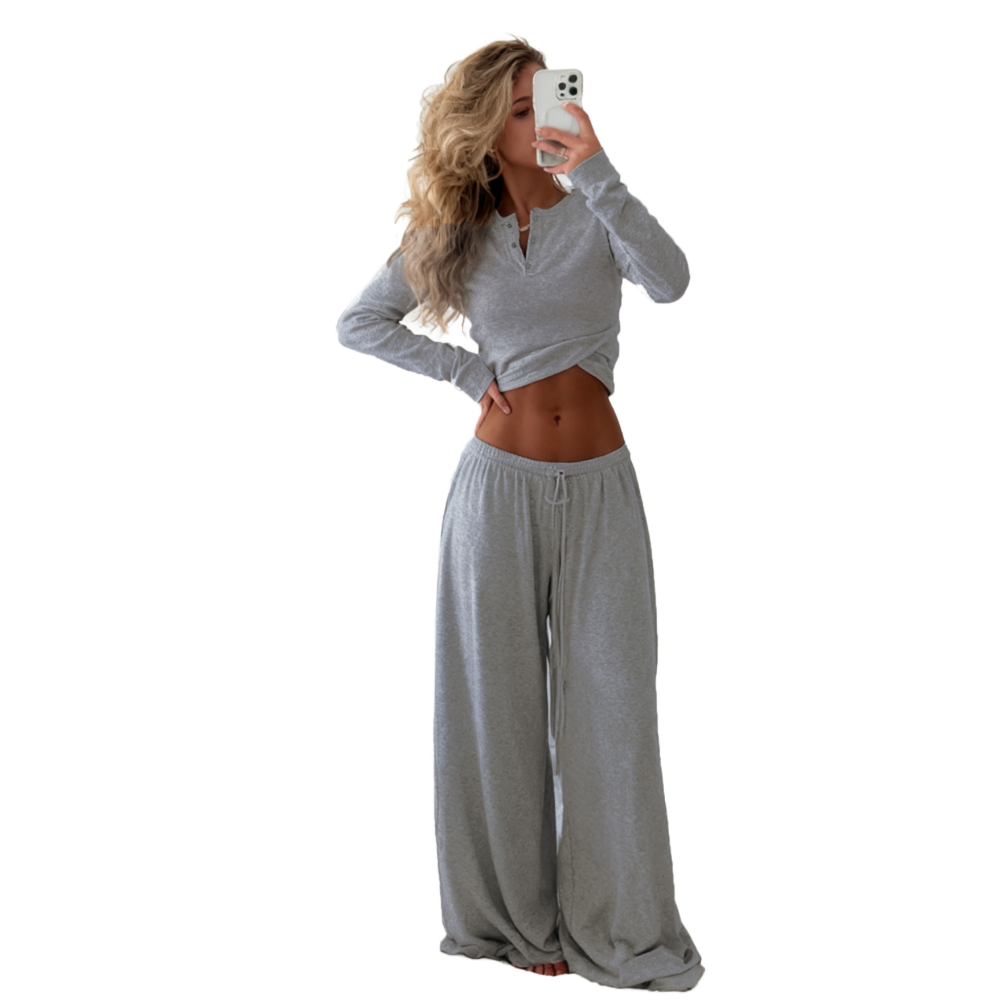 Women's Winter Casual Warm Elastic Waist Loose Fashionable Versatile Sports Pants Drawstring Side Flap Pocket Wide