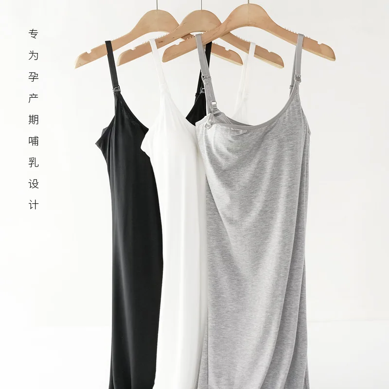 Women's Slim Nursing Dresses for Breastfeeding Pregnant Lady Suspender Sleep Wear Maternity Clothing for Summer