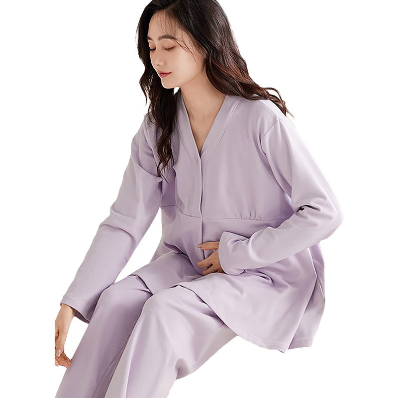 Wholesale Maternity Clothing, Long Sleeved Pajamas, Breastfeeding Solid Color, Adjustable Waistband, Wearable Outdoor Home Suit