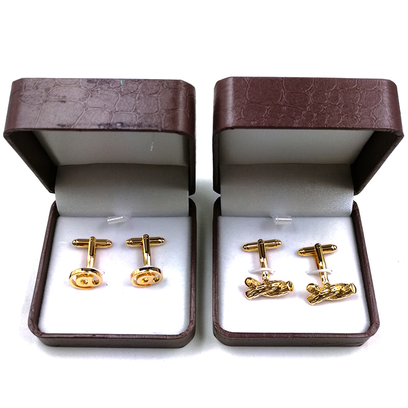 Factory Custom Made Gold Plated Metal Alloy Mens Collection Manufacturer Customized Fashion Round Rectangle Brass Accessory Bespoke Cuff Link Set with Box