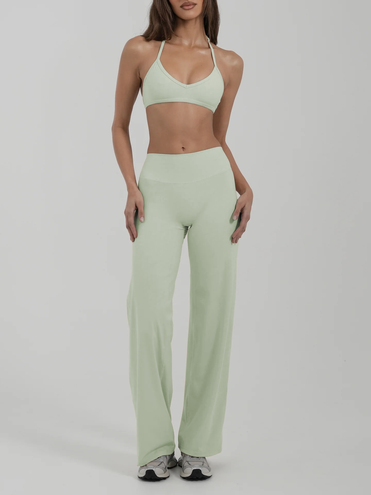 Loungewear Women Sets Custom logo Gym Wear Activewear Clothing Wholesale Two Piece Yoga Bra Top and Wide Leg Leggings Set