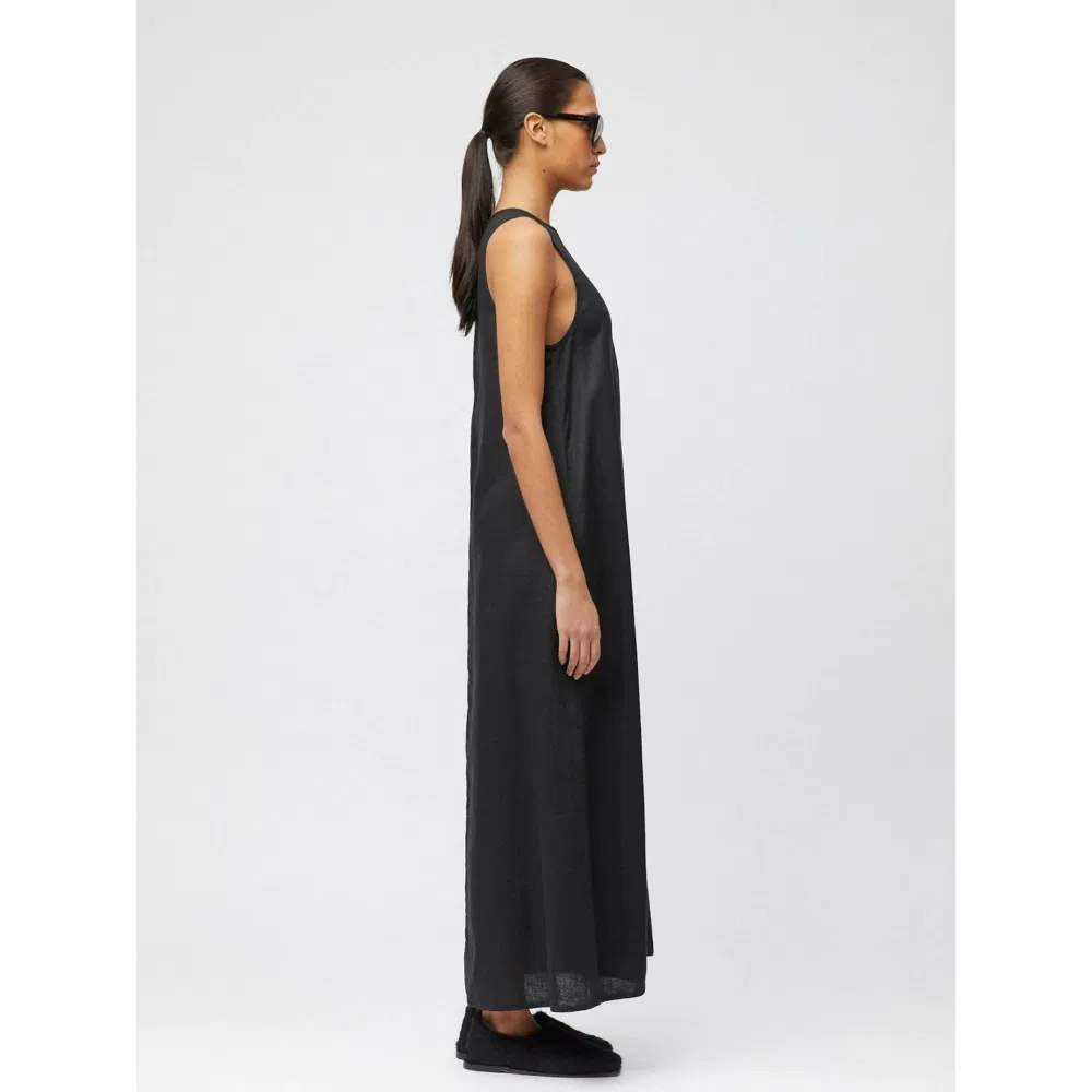 Luxury Women Wholesale Custom Linen Dress French Resort Style Round Neck Long Dress Tank Top Beach Dress Loose Fit Ladies Apparel Factory Direct Wear Garment