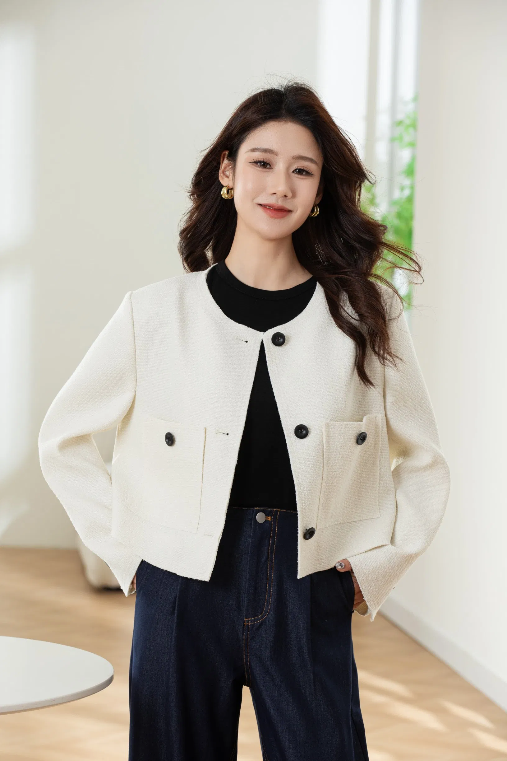 Premium Elegant Women Padded Shoulder Outerwear ODM/OEM