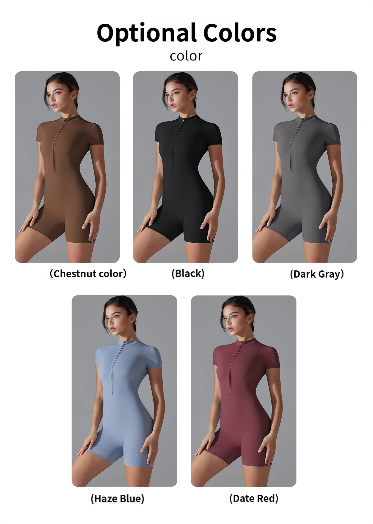 Women's Yoga Sports Jumpsuit Eco-Friendly Recyclable Quick-Drying Spandex/Nylon Half-Zip Short Sleeve Backless Fitness Overalls