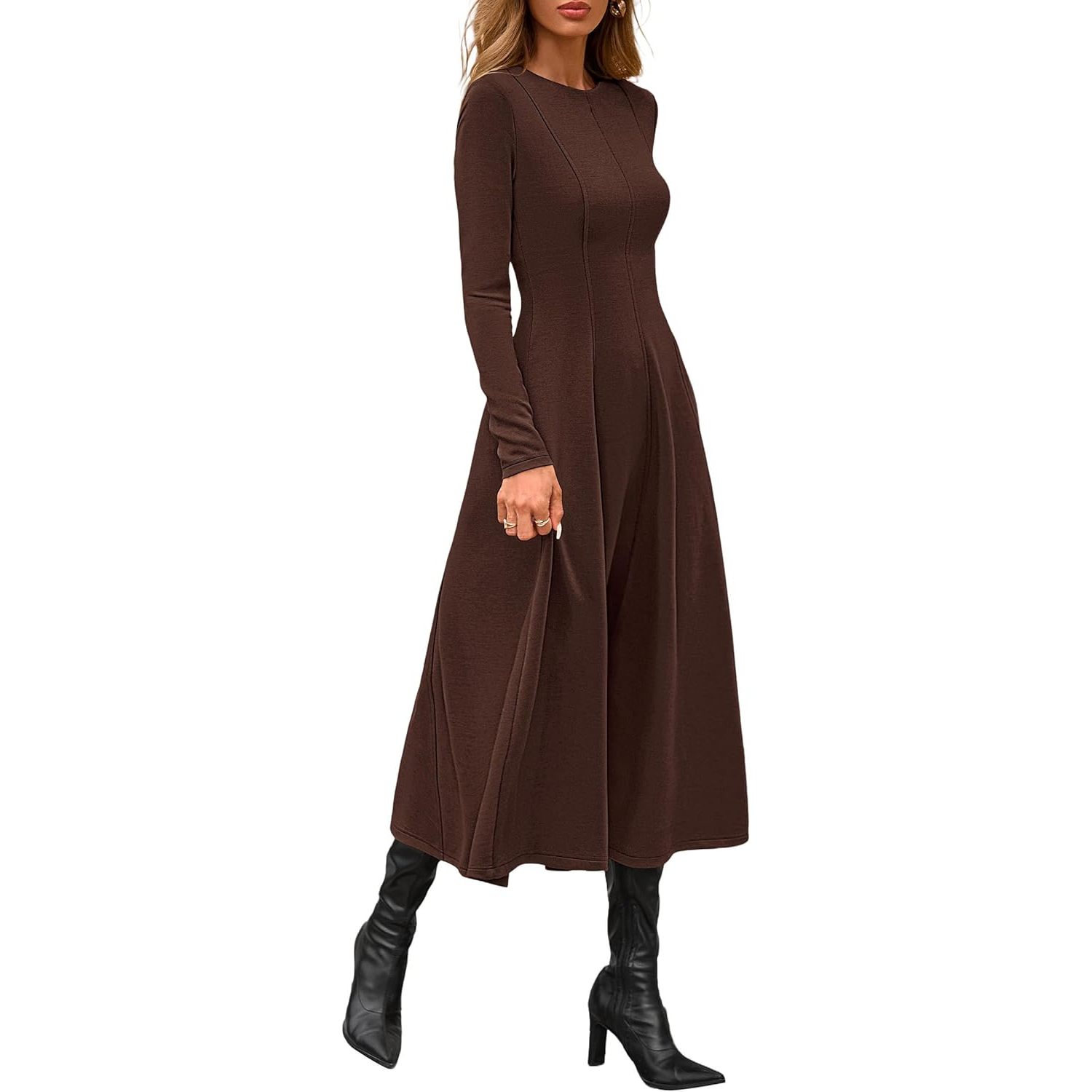 Custom 2025 Women's Elegant Classy Cocktail Dress Long Sleeve Midi Flowy Modest Winter Party Ruffles Decoration B0F9XTQF5T
