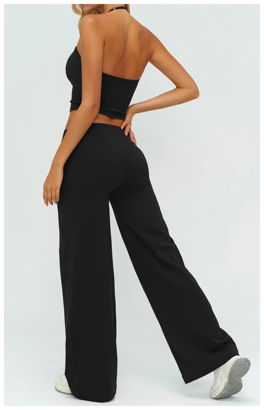 Elegant Resort Wear Yoga Set Halter Neck Top & Flowing Wide Leg Palazzo Pants, Naked Feel for Beach & Vacation