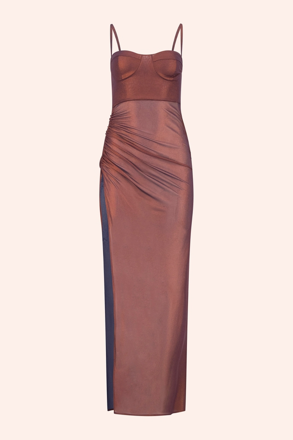 New Fashion Women Cowl-Neck Backless Maxi Dress Slit Silk Chiffon Dress Party Dresses Sexy Elegant Silk Dress