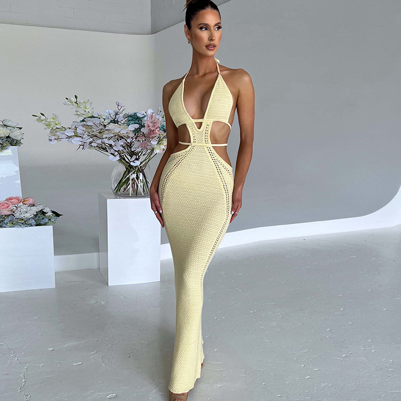Summer Women′ S Slip Fashion Party Dress Sexy Sleeveless Hollow Splice Long Dress