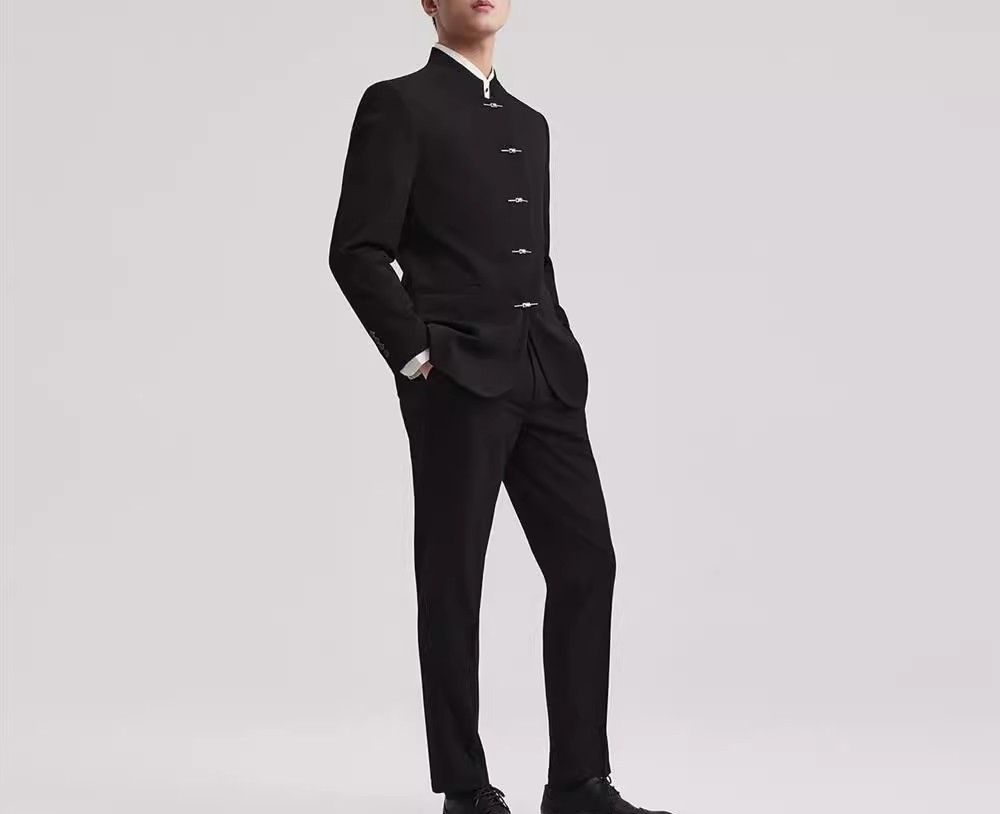New Chinese Style Men Suits Groom Wedding Attire Mandarin Collar Tangzhuang Jacket Business Formal Suits