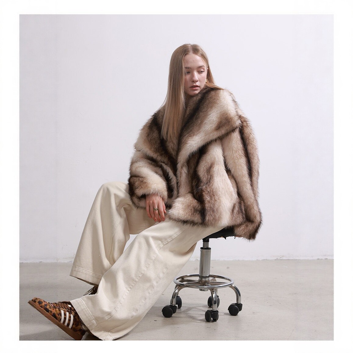 Cross-Border European American Style Short Faux Fox Fur Women's Eco-Friendly Fluffy Casual Coat Lapel Turn-down Collar Loose