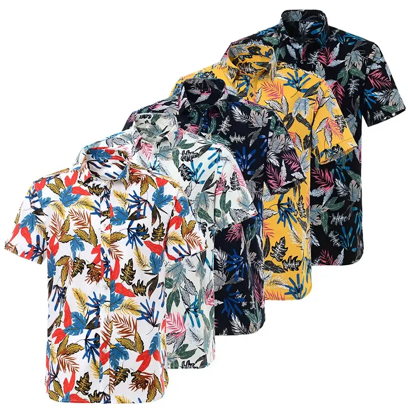 Wholesale Fashion Printed Shirt Mens Summer Aloha Beach Wear Resort Polyester Hawaiian Shirts for Men