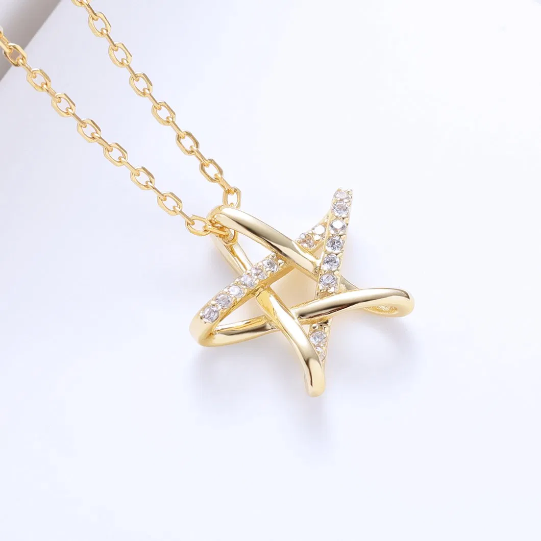Yellow Gold Pentagram King Star Pendant Necklace for Women 18K Yellow Gold Plated Silver White Zirconia Jewelry Gift Fashion Jewelry Collection Sterling Silver