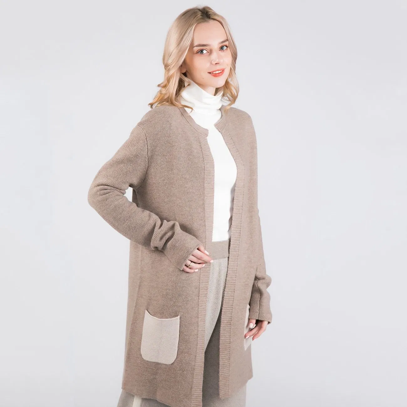 Classic Fashion Wool &amp; Cashmere Blends Women Long Open Front Cardigan Dress
