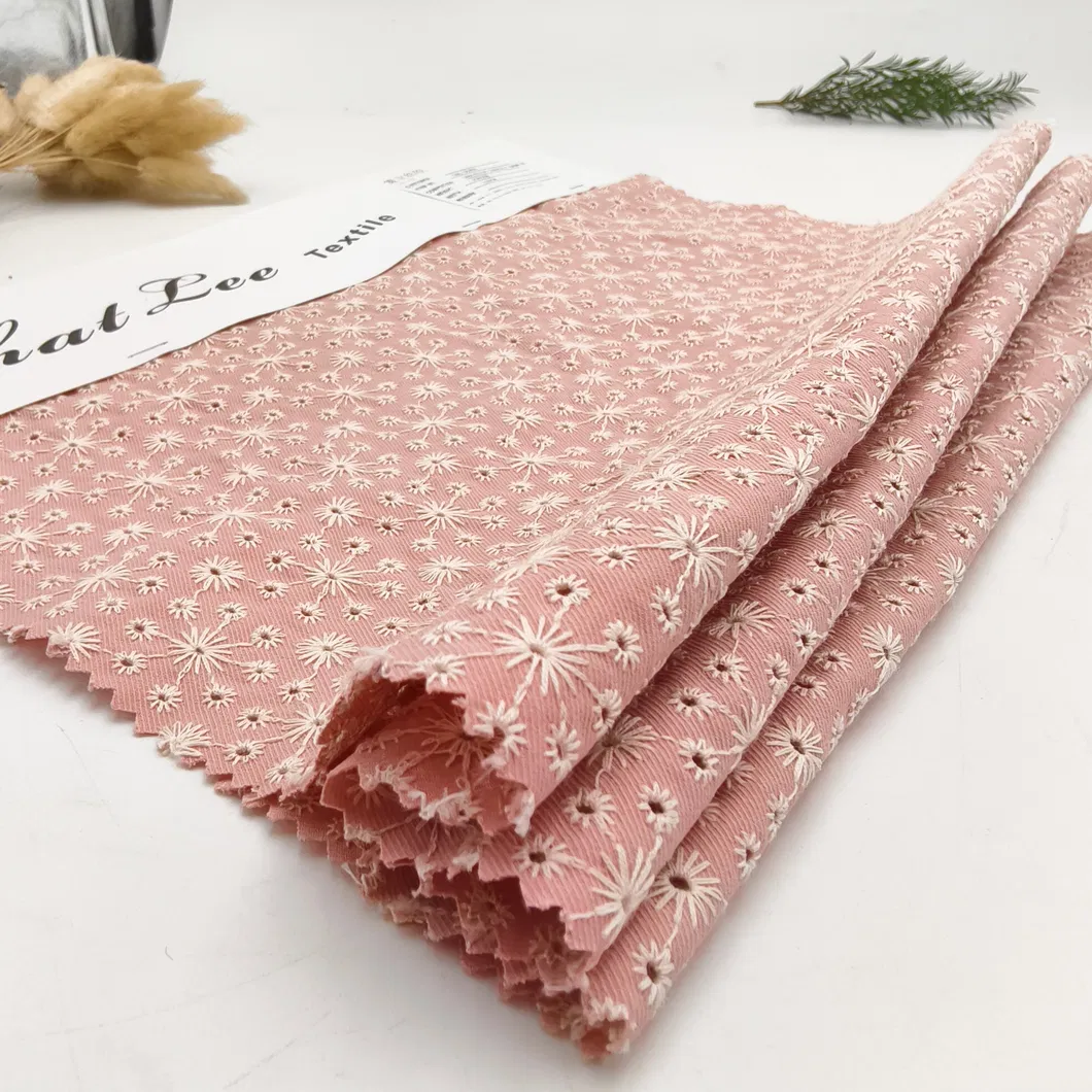 50%Cotton 50%Polyester Denim Tweed with Eyelet Embroidery Lace Perforated Fabric for Skirt Dress Apparel for Kids Girl Women Garment Fabric