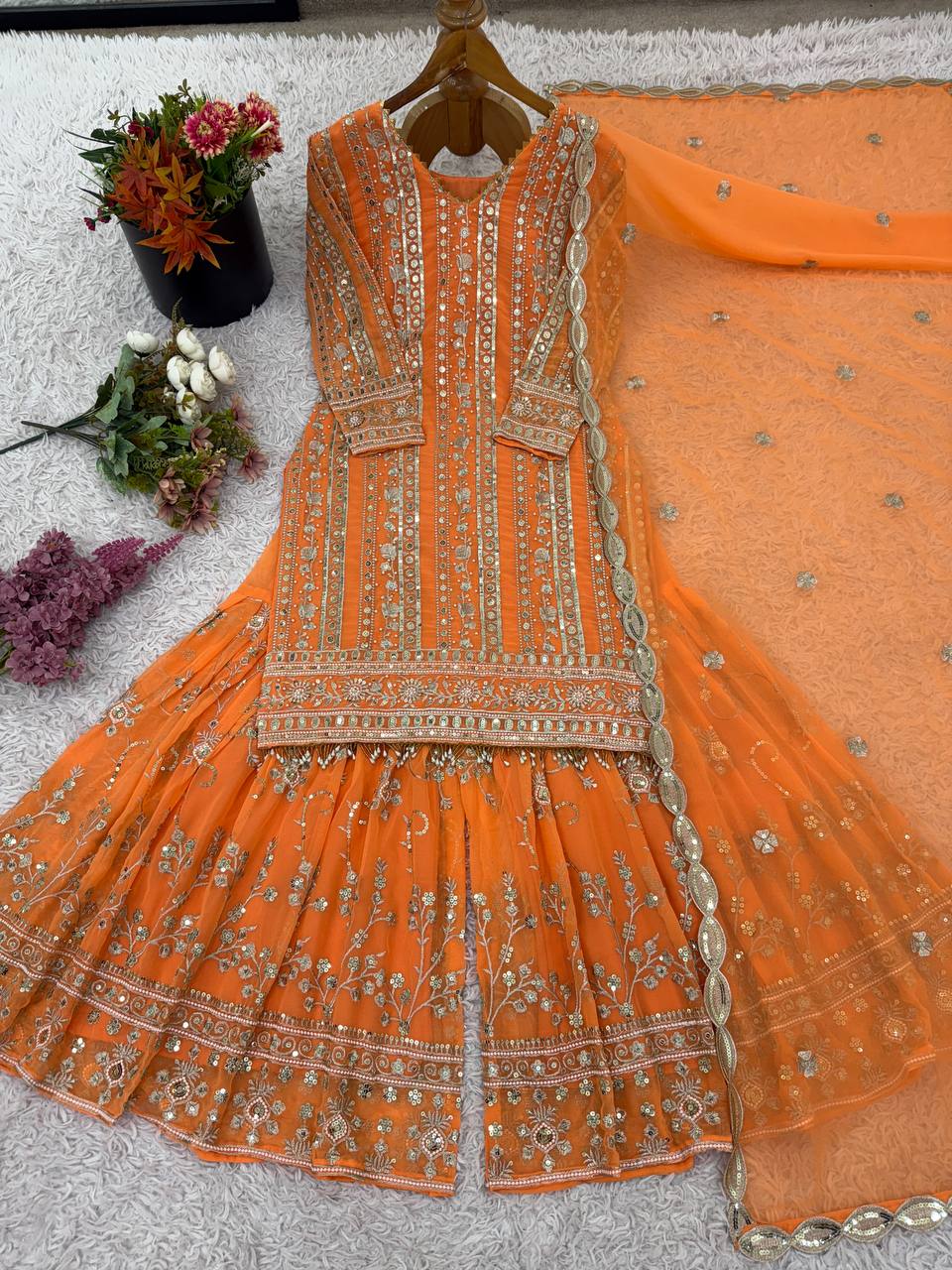 Women's Designer Modern Heavy Faux Georgette Fabric Indian Pakistani Ethnic Dress Salwar Kameez Modest Winter Summer Chinon Silk