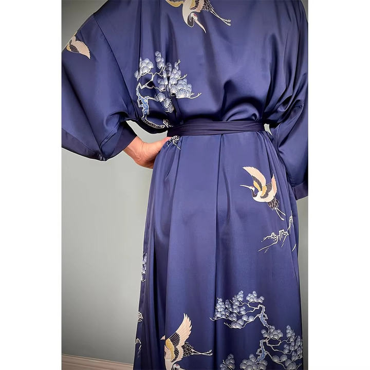 High Quality Elegant Women's Silk Satin Sleepwear Gown Set Elastic Waist Full Length Long Sleeves Soft Comfortable Breathable