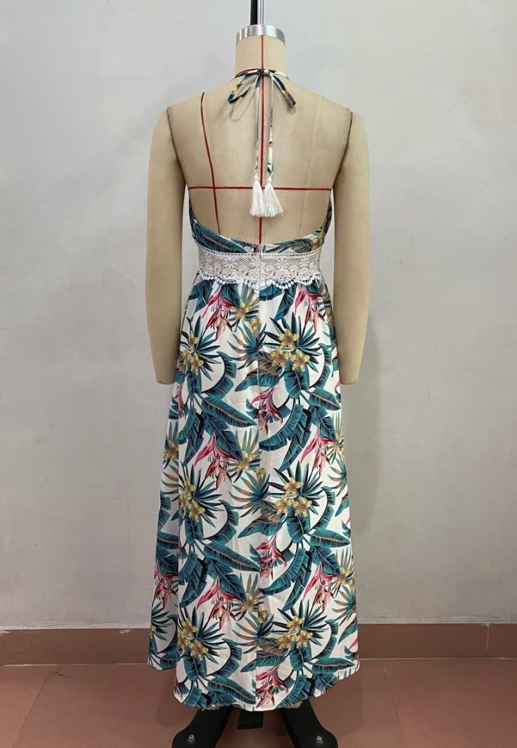 Wholesale Retail Female Fashion Dresses Clothes Summer Strapless Sexy Slip Island Wind Plant Print Maxi Long Dress