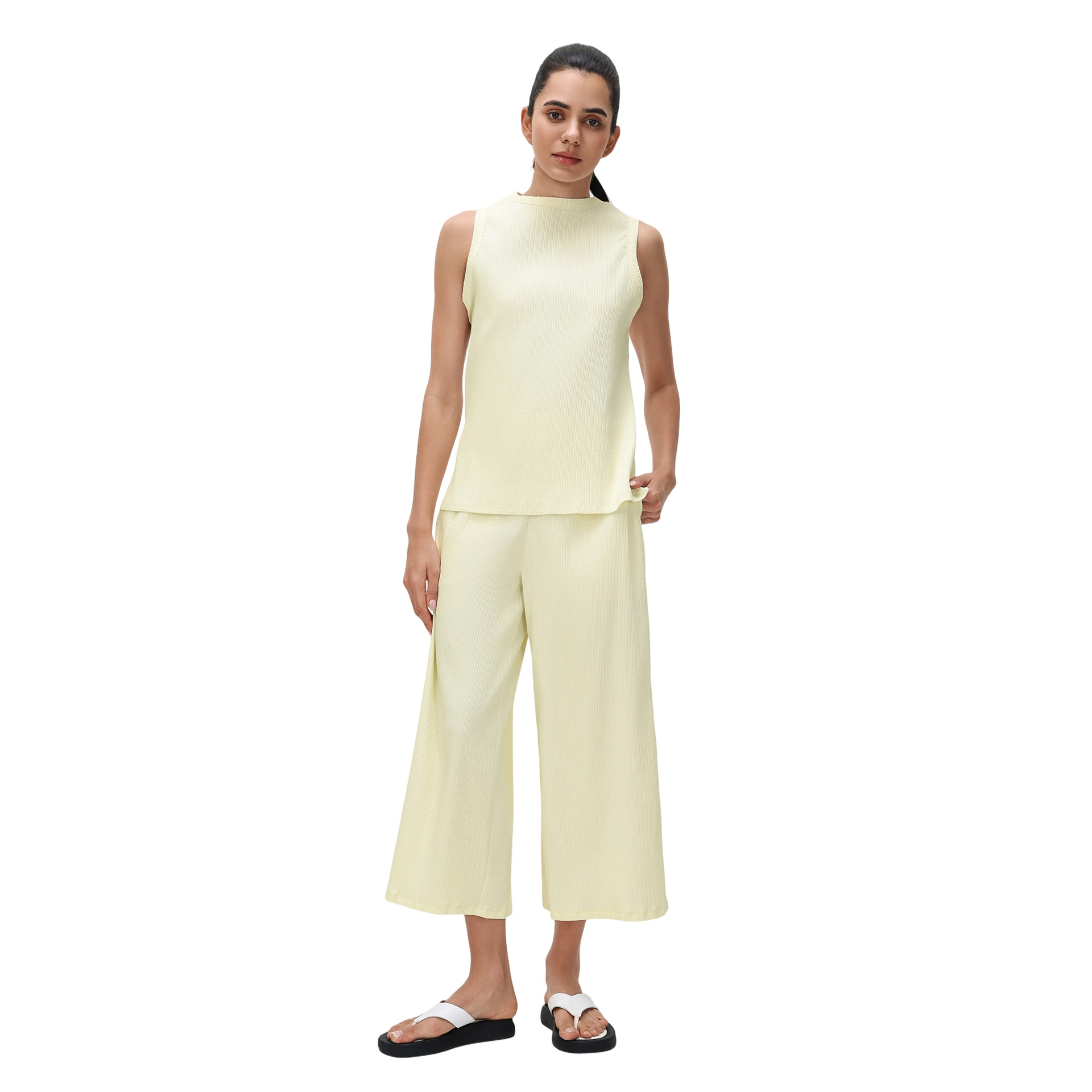 Women's Summer Casual Solid Leisure Sports Suit Neck Sleeveless Sports Vest Loose Wide-Leg Pants Tennis Yoga Two-Piece Quick