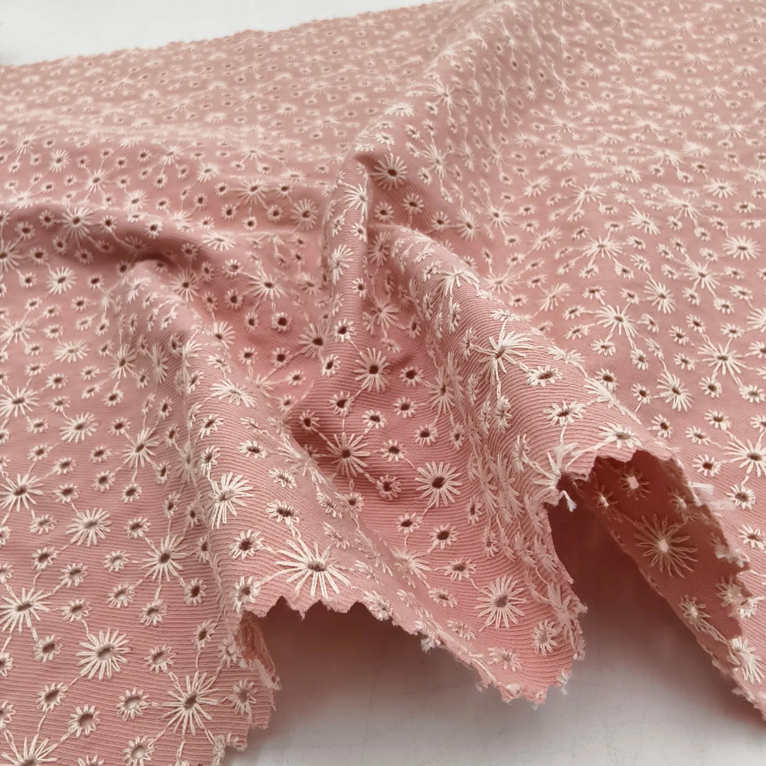 50%Cotton 50%Polyester Denim Tweed with Eyelet Embroidery Lace Perforated Fabric for Skirt Dress Apparel for Kids Girl Women Garment Fabric