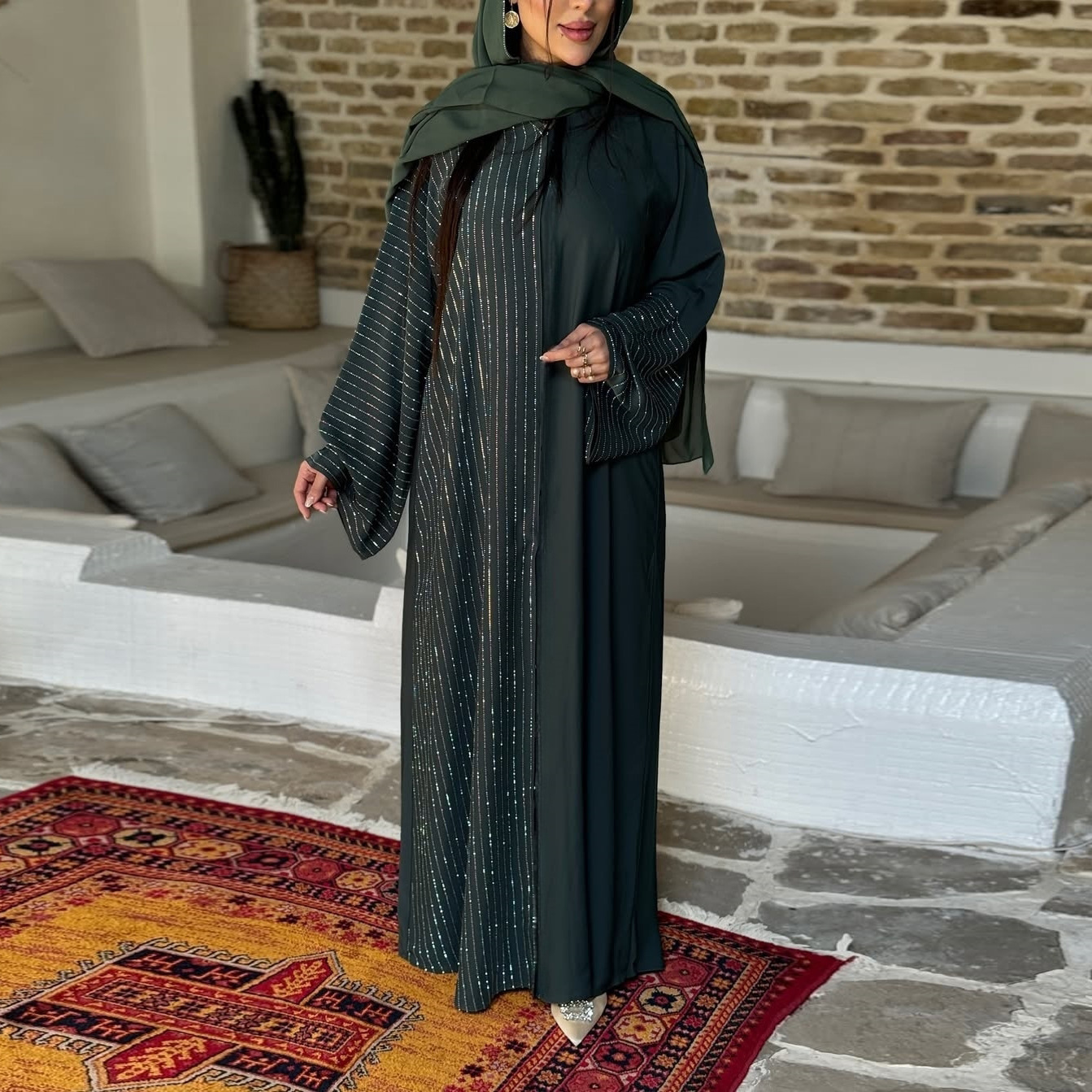 2026 New Arrivals Abaya Women's Muslim Dress Luxury Modest Islamic Clothes Abaya Robe Rhinestone Diamond Crystal Bling