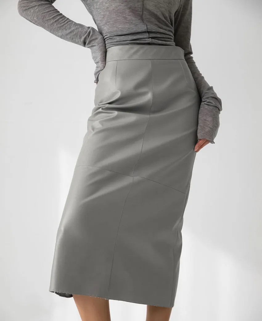 OEM Fashion Women Black Faux Leather High Waist A-Line PU Dress Evening Office Skirt