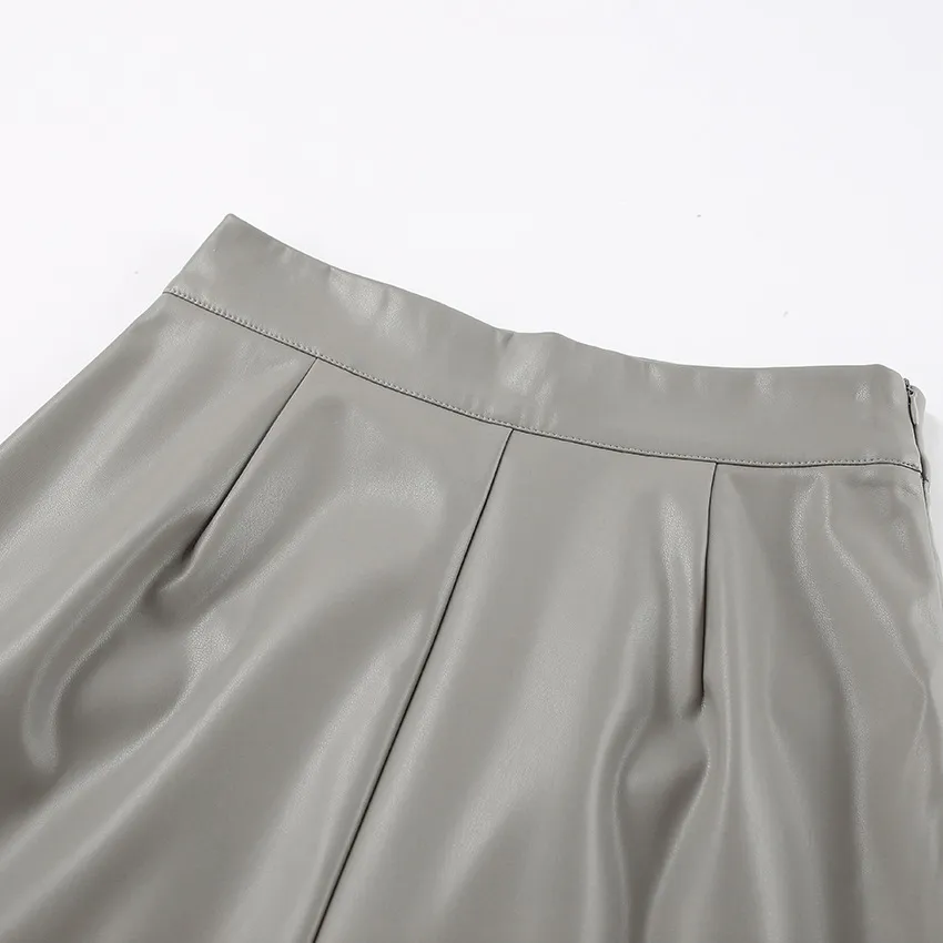 OEM Fashion Women Black Faux Leather High Waist A-Line PU Dress Evening Office Skirt