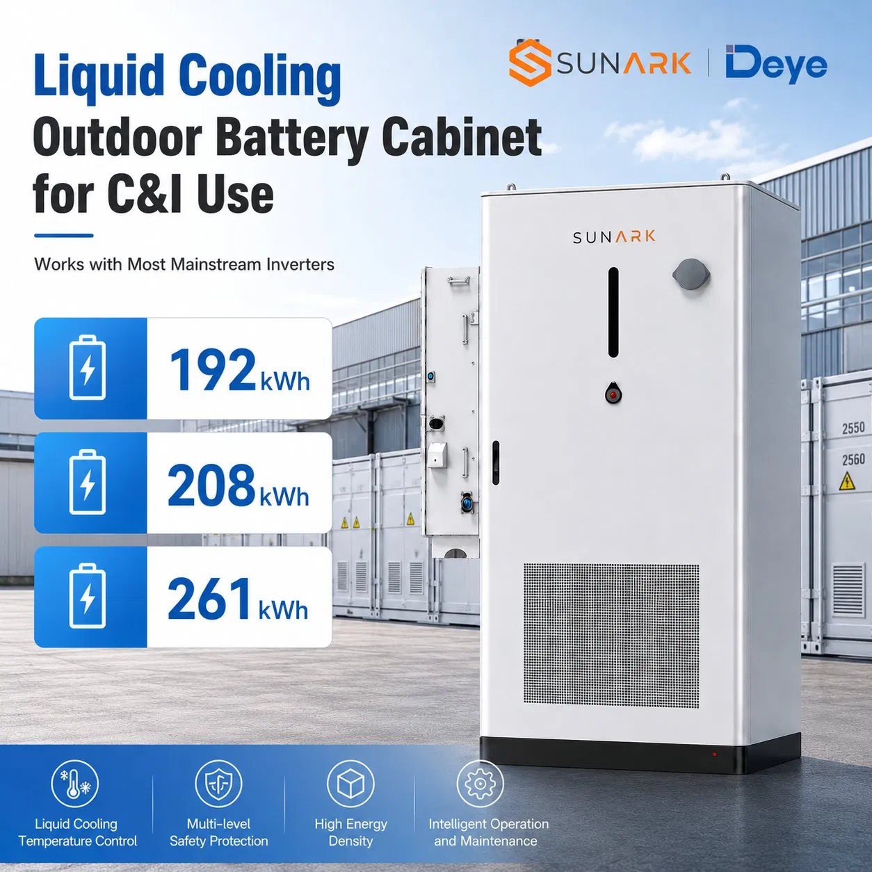 Sistema de Almacenamiento de Energía en Gabinete Integrado para Exteriores 125kw 261kwh Todo en Uno con Refrigeración Líquida Bess y Inversor Deye para Respaldo Comercial e Industrial