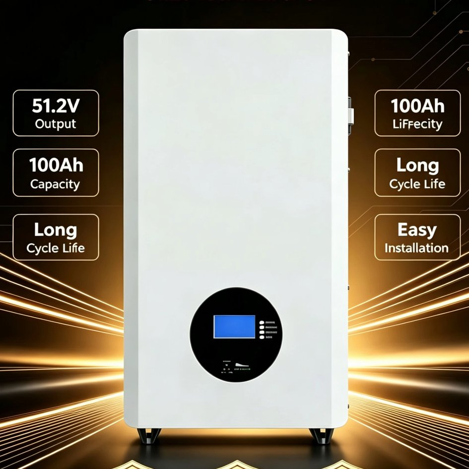 Batería doméstica de respaldo solar de alta capacidad, estable y de perfil delgado, montada en la pared, interoperable y silenciosa de fosfato de hierro y litio