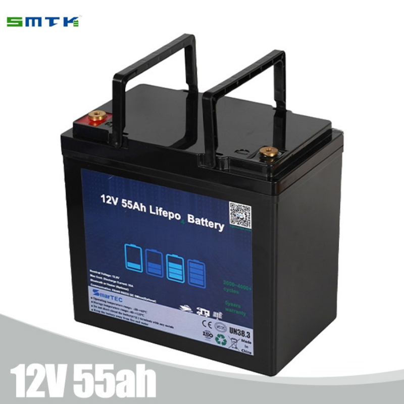 Batería de iones de litio recargable de ciclo profundo OEM de fábrica LiFePO4 Paquete de batería 12V 50ah 55ah para almacenamiento de RV/Solar, yates, carritos de golf con BMS