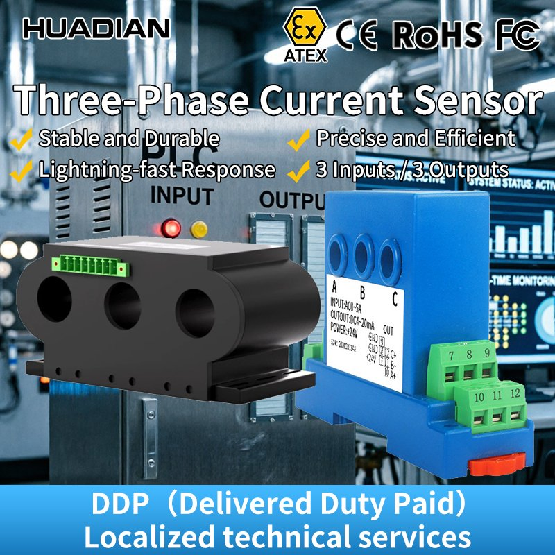 Transductor de corriente trifásico sensor de corriente de efecto Hall transformador 4 20mA transmisor de bucle de corriente CA RS485 0-10V IoT