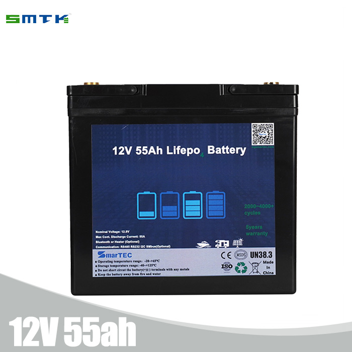 Batería de iones de litio recargable de ciclo profundo OEM de fábrica LiFePO4 Paquete de batería 12V 50ah 55ah para almacenamiento de RV/Solar, yates, carritos de golf con BMS