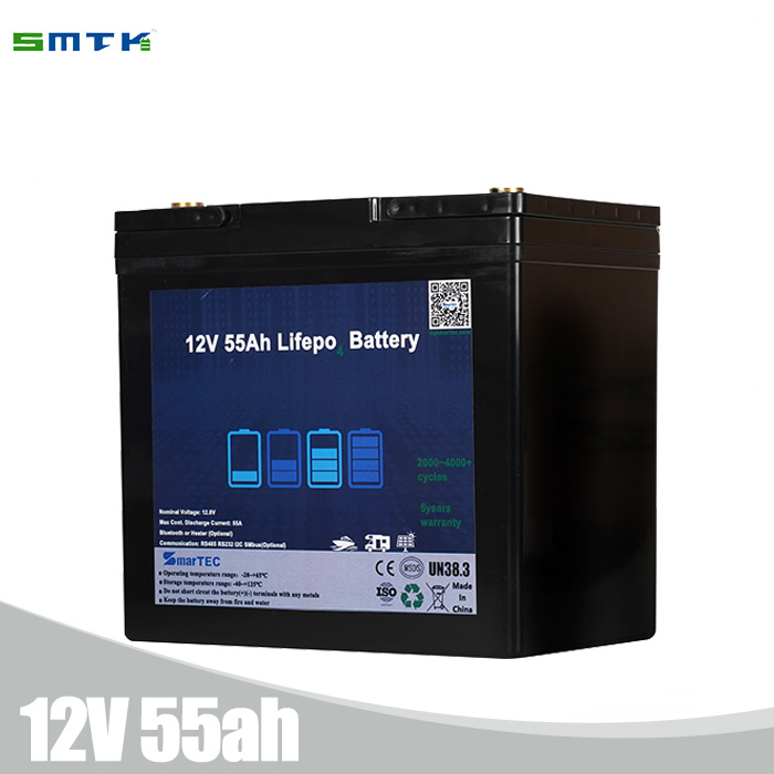 Batería de iones de litio recargable de ciclo profundo OEM de fábrica LiFePO4 Paquete de batería 12V 50ah 55ah para almacenamiento de RV/Solar, yates, carritos de golf con BMS