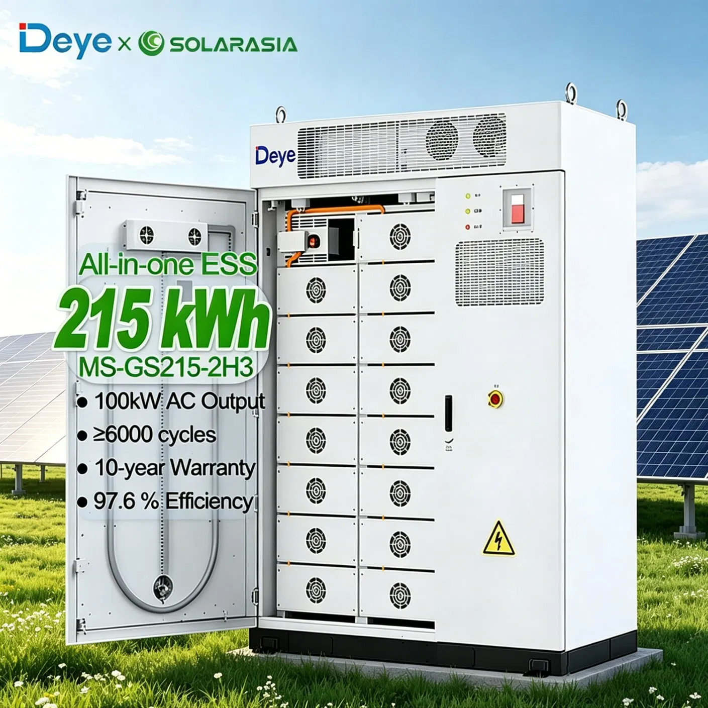 Sistema de Almacenamiento de Baterías de Litio Deye Todo en Uno Ess Gabinete 100kw 215kwh Celdas de Batería LFP Baterías Solares de Litio Precio