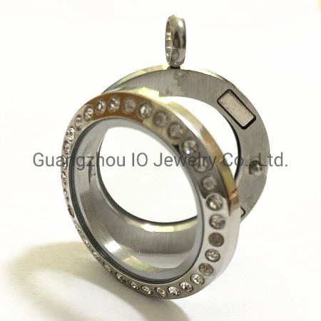 20mm 25mm 30mm 316 قلادة عائمة دائرية من الفولاذ المقاوم للصدأ مع زجاج