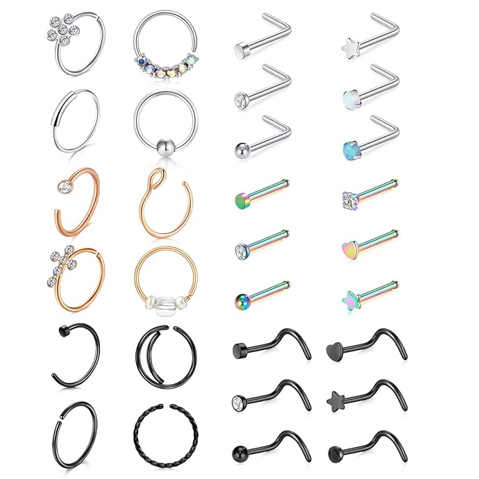 Studs أنف للنساء من الفولاذ الجراحي المجوهرات ثقب المنخر شكل L فضي وردي ذهبي أسود حلقة ثقب المنخر